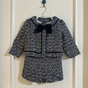 Janie And Jack 2T Girls Navy Blue Tweed Outfit Set Shortalls Romper Jacket Baby